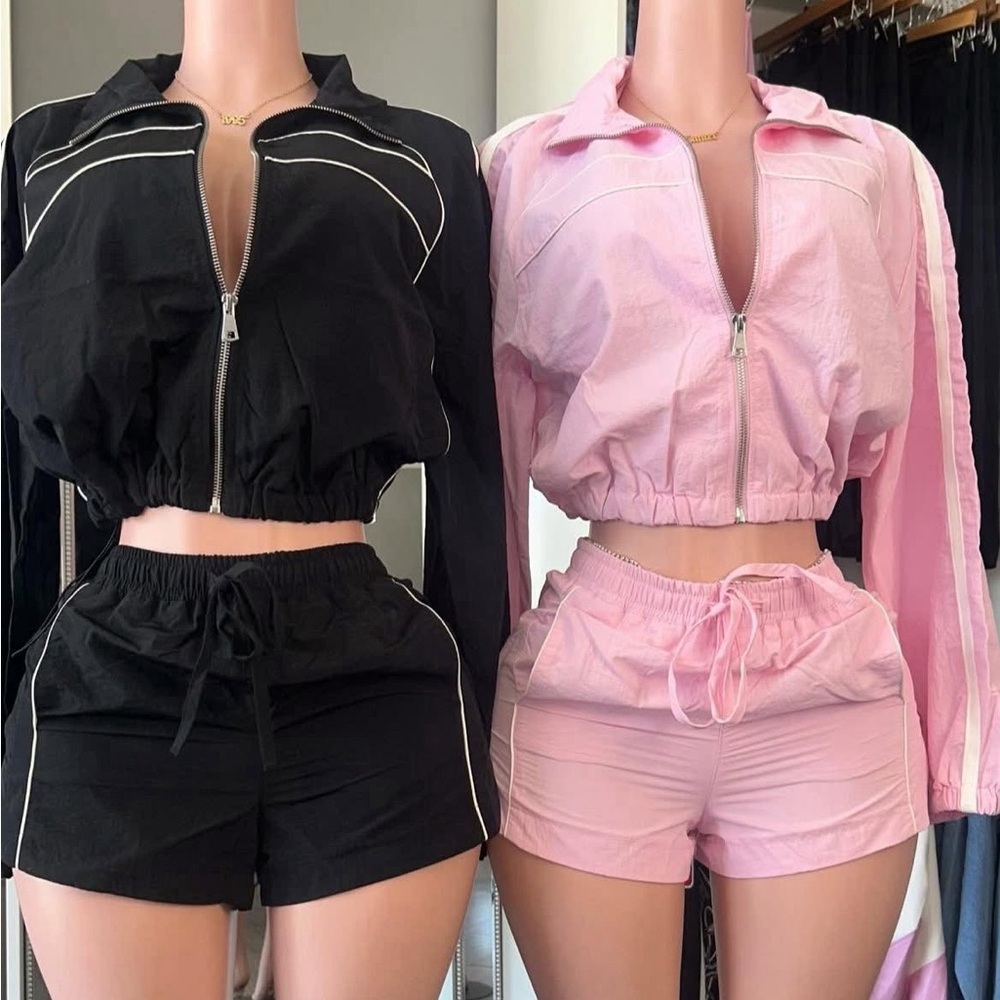 Pink Zip-Up Jacket and Shorts Set